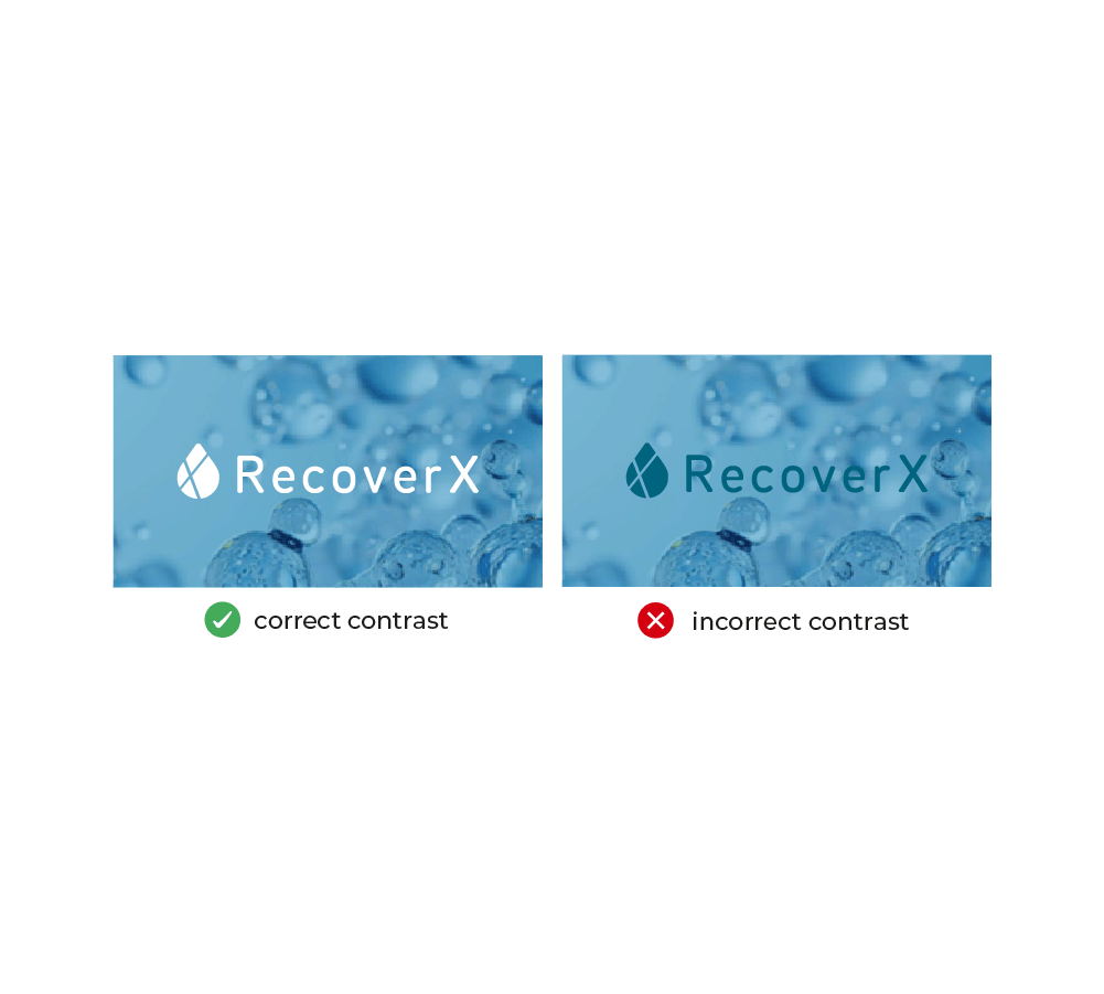 Logo for RecoverX on blue background with white text listed as correct and blue text listed as incorrect.