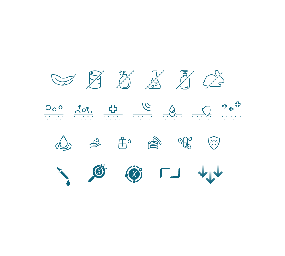 Collection of icons on blue background.